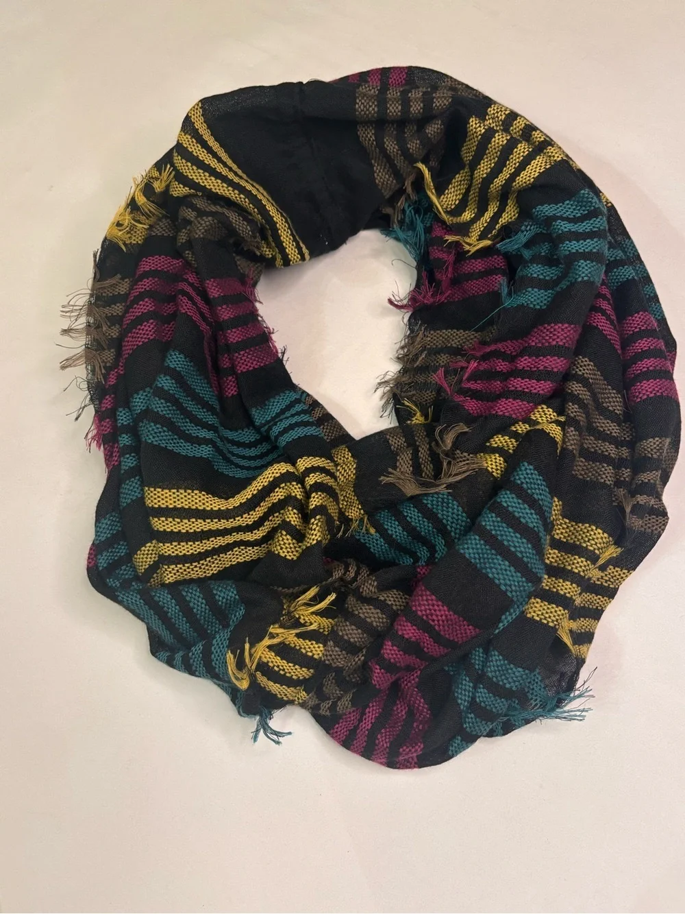 Target Multicolor Striped Scarf - Black, Teal, Magenta & Yellow
